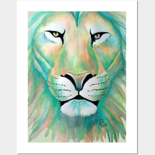 Lion -aqua and yellow Posters and Art